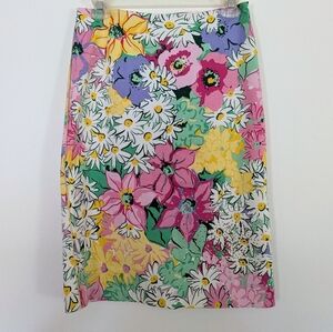 Vintage Floral Print Pencil Skirt Made In USA Cotton Beaded Detail